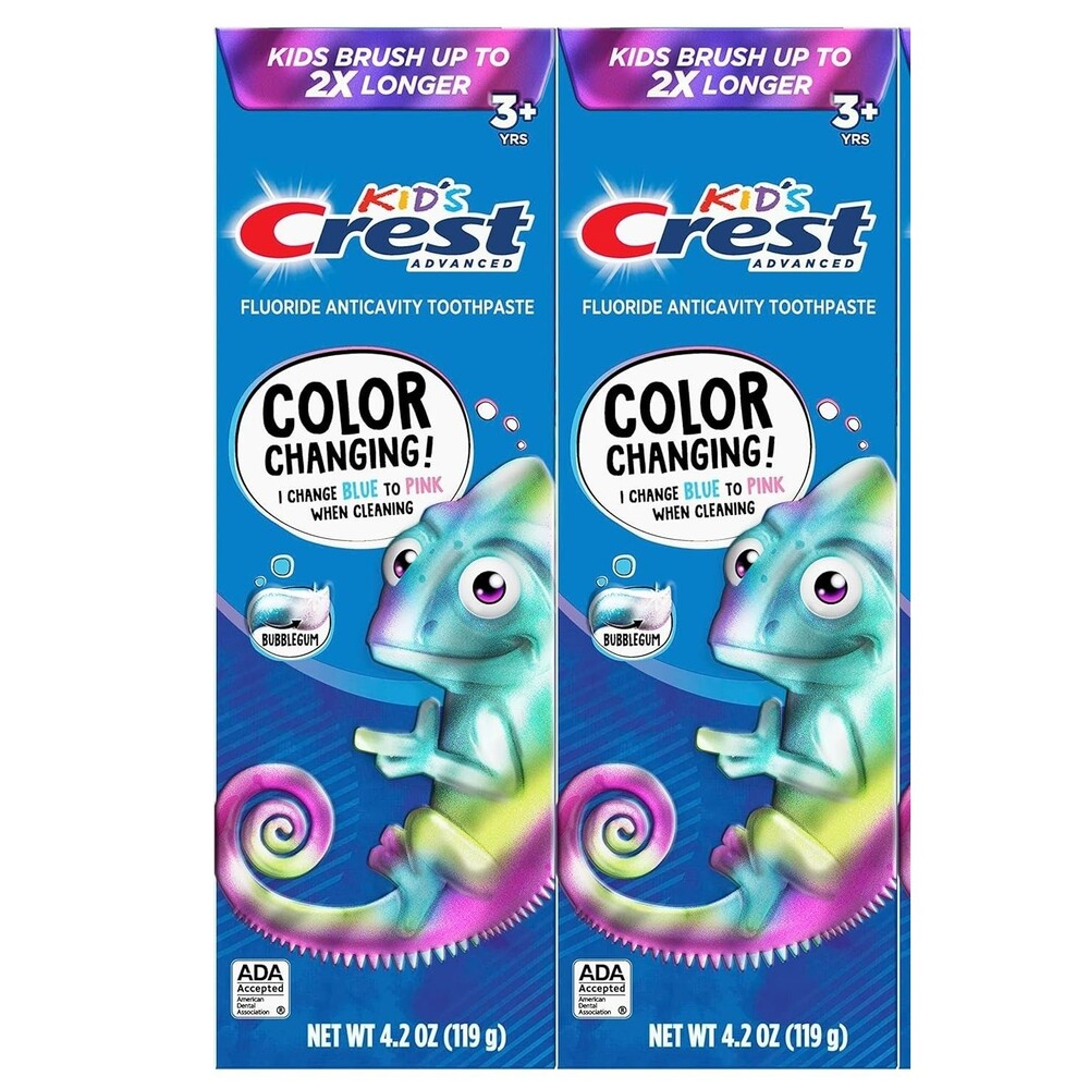 2-Pack Crest Kids Fluoride Toothpaste Bubblegum Color Changing Anticavity 4.2oz